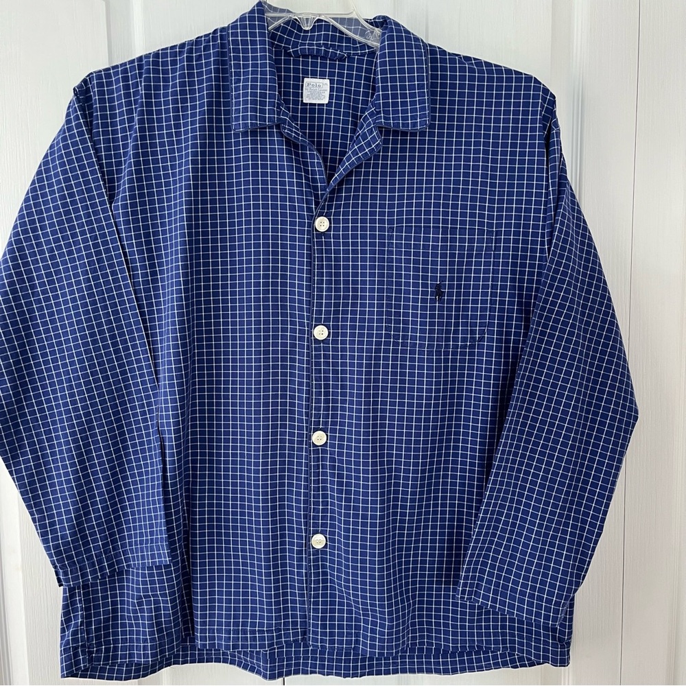 Polo Ralph Lauren Sleepwear-L/XL-blue & White check plaid Button Up Pajama Shirt